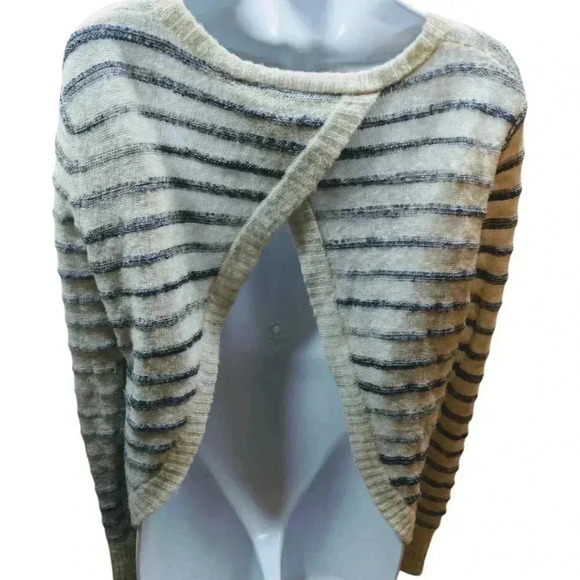 Pam & Gela Grey Striped Lightweight Wool Blend Open Back Sweater Size Small - Picture 5 of 8